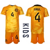 Fotbalové Dres Holandsko Virgil van Dijk #4 Dětské Domácí MS 2022 Krátký Rukáv (+ trenýrky)